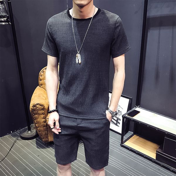 

shortsleeved mens style brand tshirt with leisure suit set summer baitao fivesleeve korean chao fashion handsome nqfhg, Black