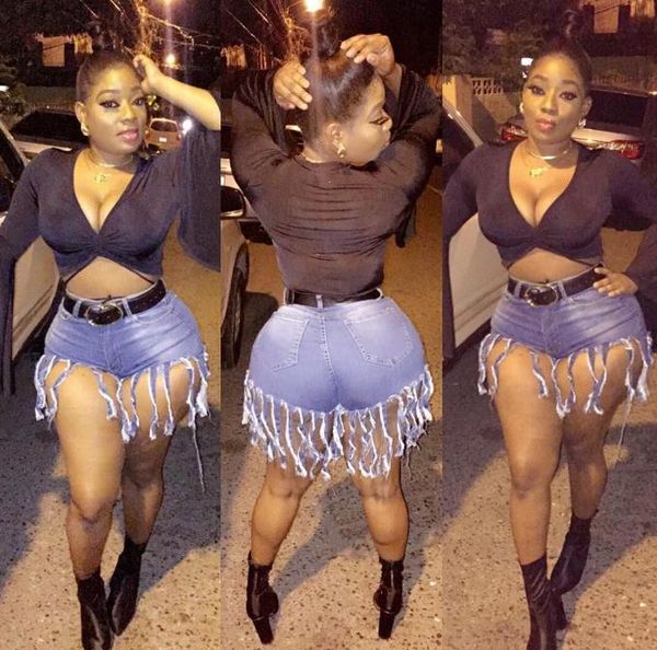 

womens designer summer shorts pants tassel jeans high waist jeans fashion designer vintage shorts skinny pants, Blue