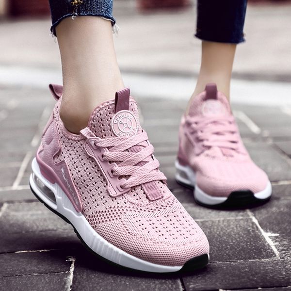 

women sneakers air cushioning breathable mesh pink sneaker student lightweight lover casual shoes female large size 36-44 y200424, Black