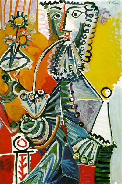 

pablo picasso classical oil painting musketeer with pipe mousquetaire a la pipe et fleurs 100% handmade by experienced painter picasso498