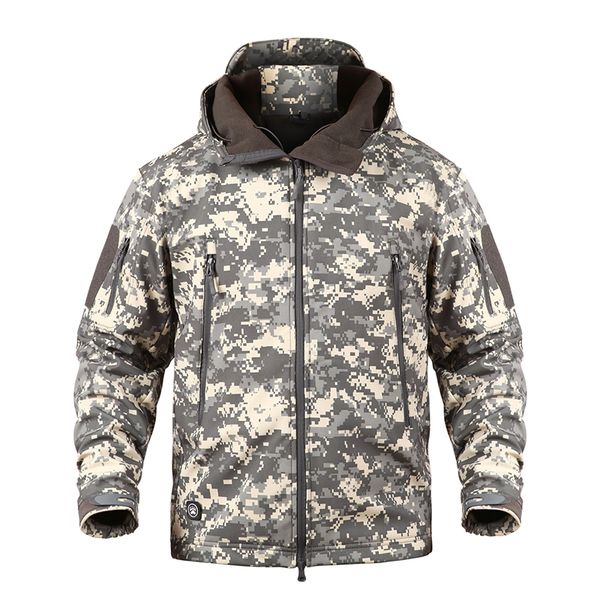 

outdoor sports waterproof fleece camo jacket army fans winter hunting climbing riding hiking tactical softshell coat, Blue;black