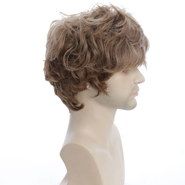 2020 New Handsome Men Fashion Short Brown Curly Hair Korean