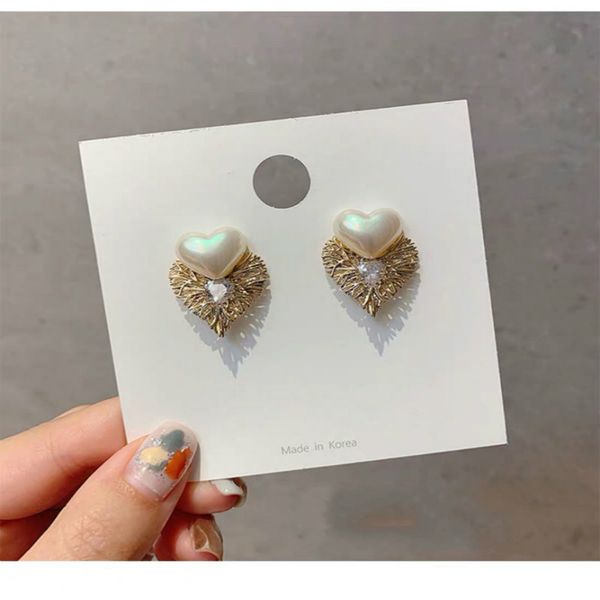 

2019 new arrival metal trendy heart women dangle earrings korean metal love pearl fashion earrings female korean big jewelry, Silver