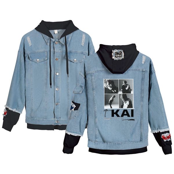 

kpop superm super m loose coat denim jacket for men long coat warm cowboy popular singer jean jacket with black fashion, Black;brown