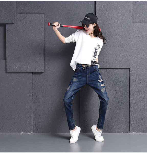 

the blue leisure joker high elasticity elastic waist loose thin trousers