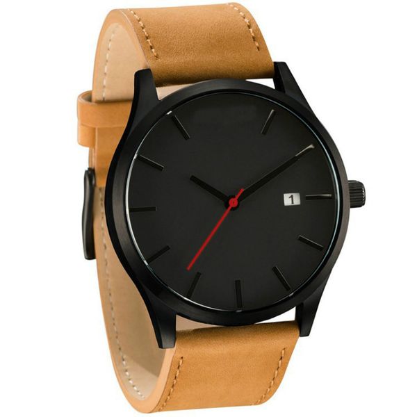

new watch large dial simple men's watch calendar fashion business frosted leather strap student quartz, Slivery;brown