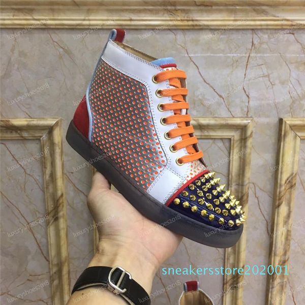 

new luxury designer sneakers men women casual shoes party dress high-cut studded spikes platforms red bottom trainers shoes sneaker s01, Black