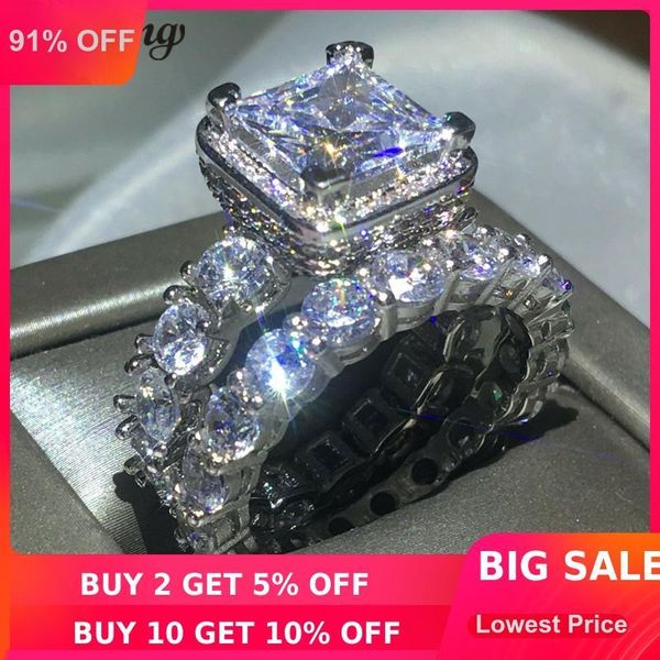 

choucong vintage ring pave setting 5a zircon cz 925 sterling silver engagement wedding band rings set for women bridal bijoux, Golden;silver