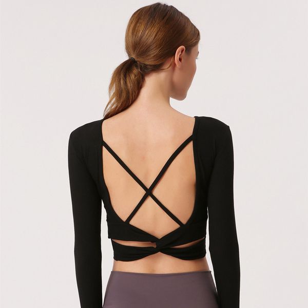 

backless спорт top фитнес crop top женщины с длинным рукавом йога рубашка спортивная помёт gym бег paded тренировки tops, White;red