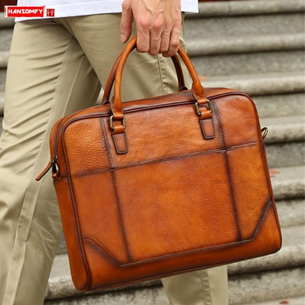 

genuine leather men's handbag cowhide leather bag business computer bag men briefcase cross section casual shoulder tide