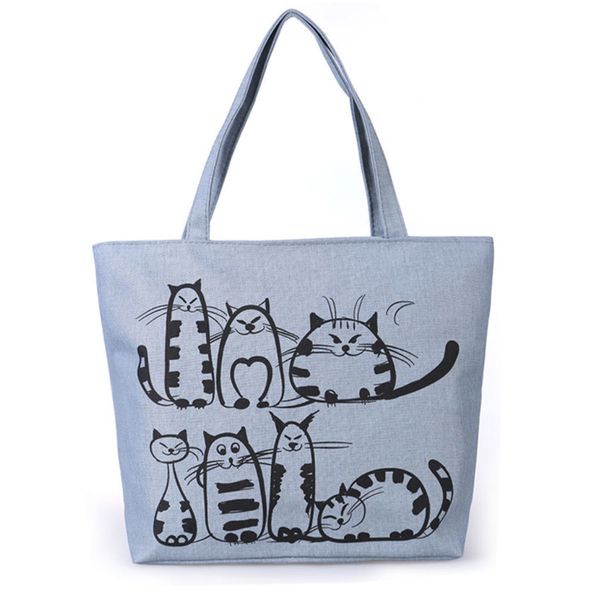 

designer handbags women shoulder bags women cute cartoon cat print canvas shoulder bag zipper casual tote shopping handbag