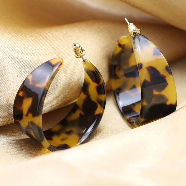 

tortoise shell acrylic acetate leopard geometric wide hoop ear studs earrings boho statement women gift punk rock celebrity, Golden;silver
