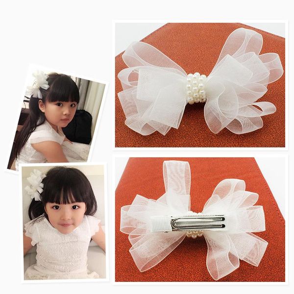

white ribbon pearl hair accessories korea princess hair clips girls flowers hair bows ornaments hairpin kids gift headwear ndjqs, Black