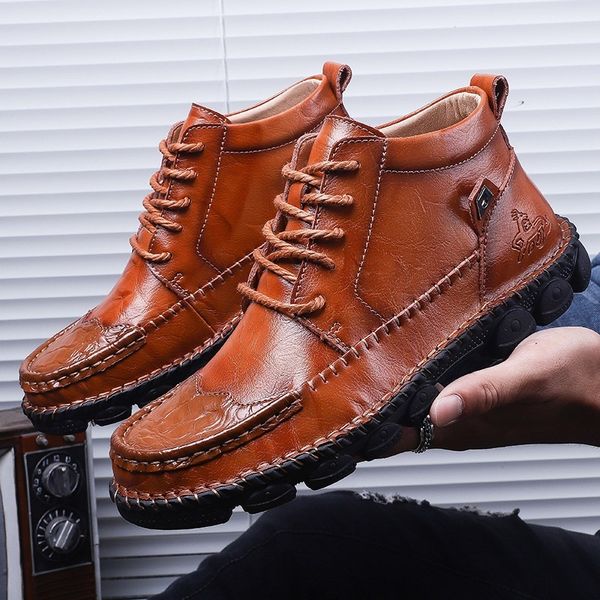 

autumn british style men boots fashion male ankle boots quality split leather shoes comfortable breathable male shoes hh-1167, Black
