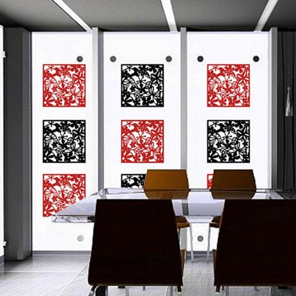 

12 pieces birds flowers room divider folding screens space wall hanging decor for living room white/black/red other home decor
