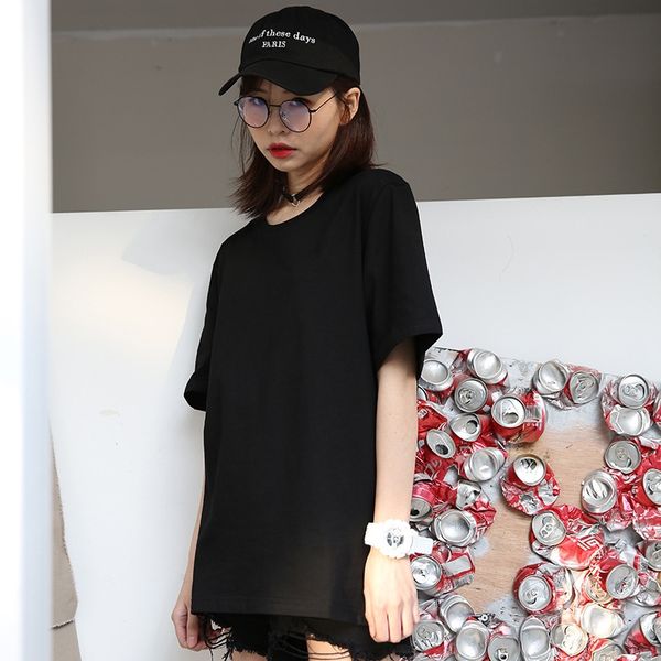 

women's round collar short sleeve bottoming coat t-shirt all-match pure white loose cotton t-shirt summer