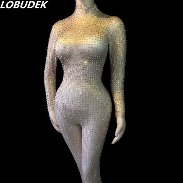 

bling rhinestones jumpsuit skinny silver crystals bodysuit lady singer dancer luxury costume party celebration rompers show stage wear, Black;white