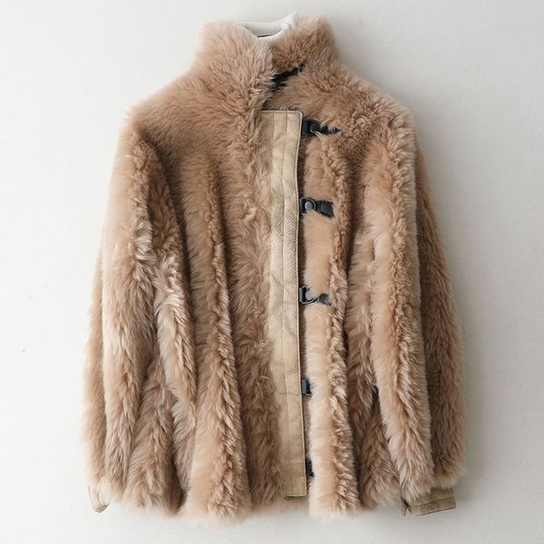

women's fur & faux real coat female wool jacket autumn winter women clothes 2021 korean vintage sheep shearling manteau femme zt4100, Black