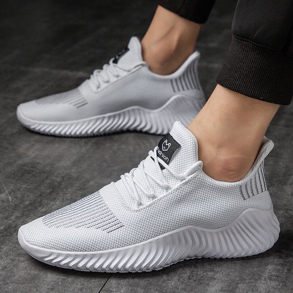 

summer shoes men flying woven mesh shoes white outdoor sports comfortable trend men's casual, Black