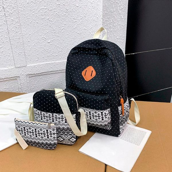 

fashion women dot canvas printing backpack school back bags for teenage girls travel backpacks set female bagpack rucksack #t2g