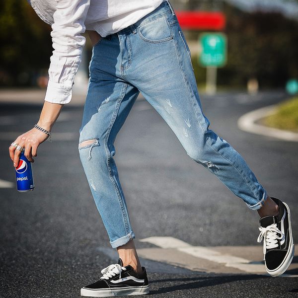 

2019 new fashion wild youthful jeans japanese casual style harem pants handsome comfortable nine points pants, Blue