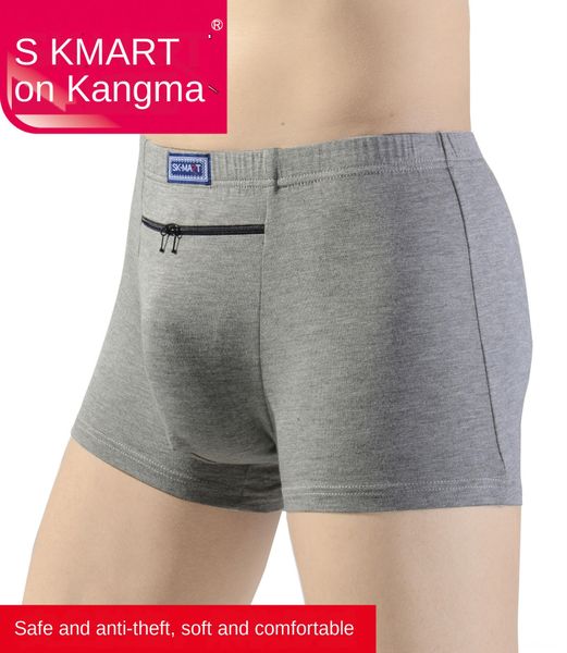 

straight men's anti-theft underwear double zipper huge pocket underwear under single pocket underpants loser pants batch, Black;white