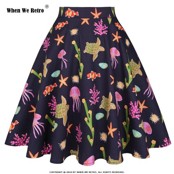 

when we retro spring summer 2020 vintage women a-line skirts plus size midi skirt high waist ladies fashion party skirt vd0020, Black