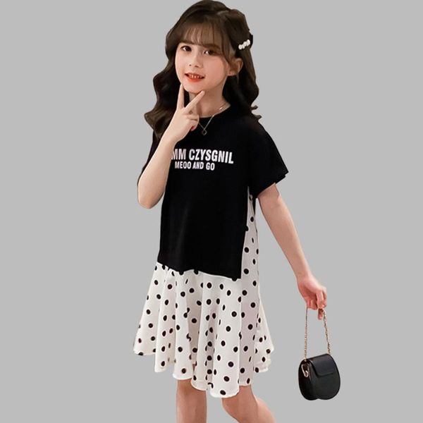 

девушки летнее платье dot шаблон для девочек платья письмо детские платья партии повседневный стиль пэчворк костюм девушки, Red;yellow