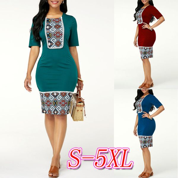 

womens designer dress national print slim fit hip commuting dress large skirt medium length, Black;gray