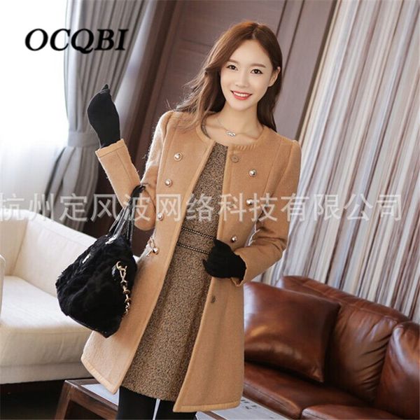 

ocqbi winter women wool coat fur collar fashion elegant clothes 2018 new arrival ladies plus size coat, Black