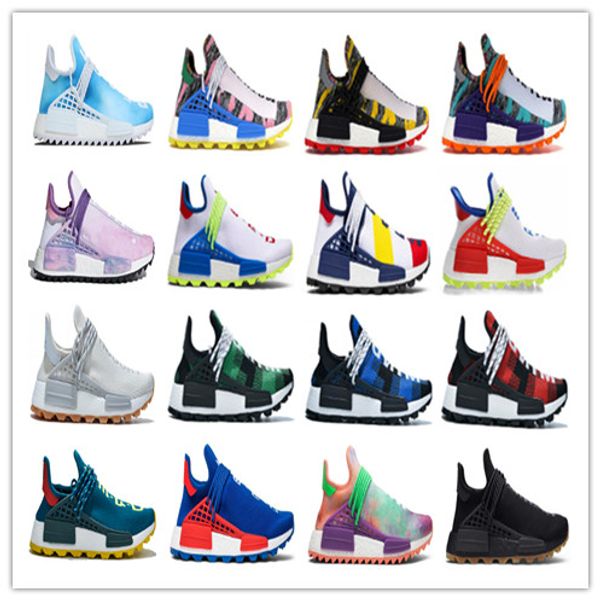 

human race mens women running shoes pharrell williams nerd black white cream tie dye sun glow womens trainers sports sneakers 36-45