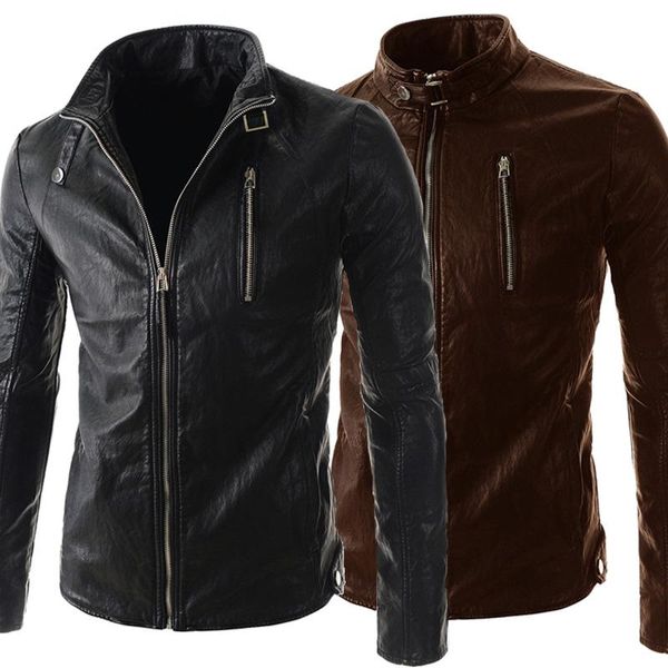 

персонализировать мужчины прохладный кожаная куртка с длинным рукавом стенд воротник pu мотоцикла куртки для мужчин контрактные тонкий стиль, Black