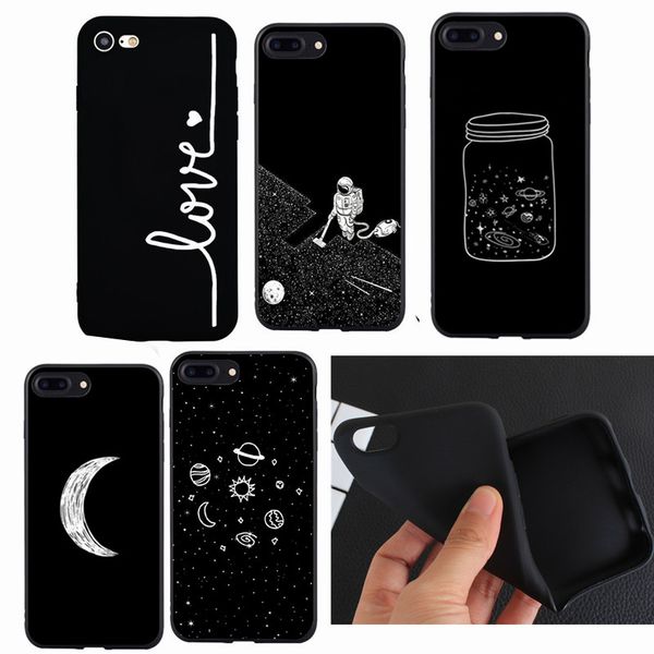 

cute love heart planet moon black back cover for iphone x 7 6 6s 8 8plus 5 5s se phone case soft cases coque for iphone 8 8 plus