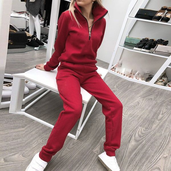 

womens tracksuit 2019 autumn winter fahion long sleeve solid pullover sweatshirt and pants tracksuit sets #d, White;black