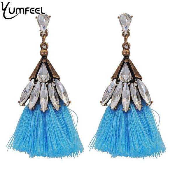 

yumfeel brand 7color choice cotton tassel earrings vintage style crystal drop earrings women gifts jewelry, Golden