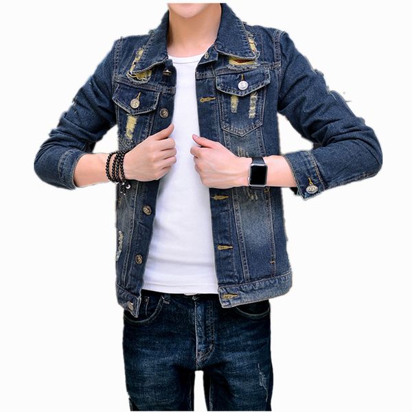 

spring autumn voguechaqueta men denim jacket slim fit fashion turn-down collar male cowboy jackets, Black;brown