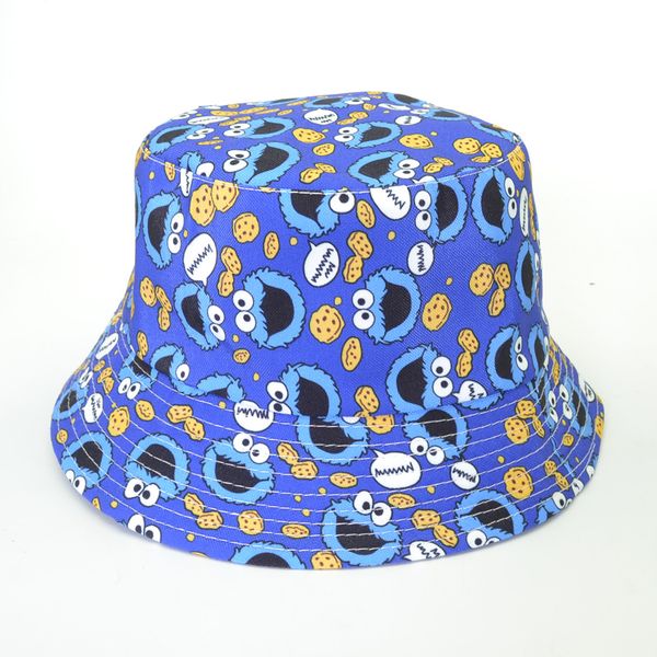 

summer fisherman hat women cartoon sesame street hat for bucket hats vintage printing fishing cap, Blue;gray