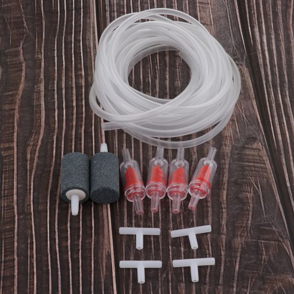 

13 feet standard airline tubing air pump accessories for fish tank, 2 air stones, 2 non-return red check valves, and 2 t-connectors