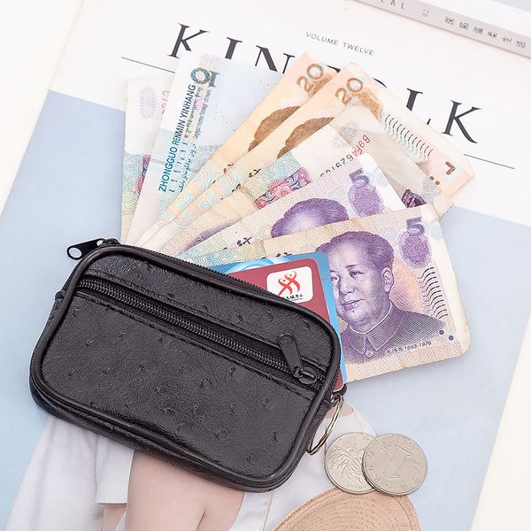 

solid color men leather wallet paper money coin key pocket wallets waterproof leather coin storage zipper purse men casual bags vt1591