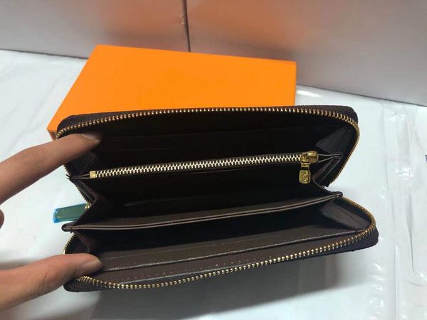 

6 colors fashion single zipper designer men women leather wallet lady ladies long purse with orange box card 60017 l brand, Red;black