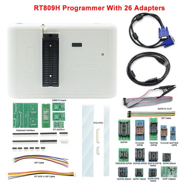

rt809h emmc-nand flash programmer +26 adapters +tsop56 tsop48 sop8 tsop28 adapter+ sop8 test clip with cabels emmc-nand