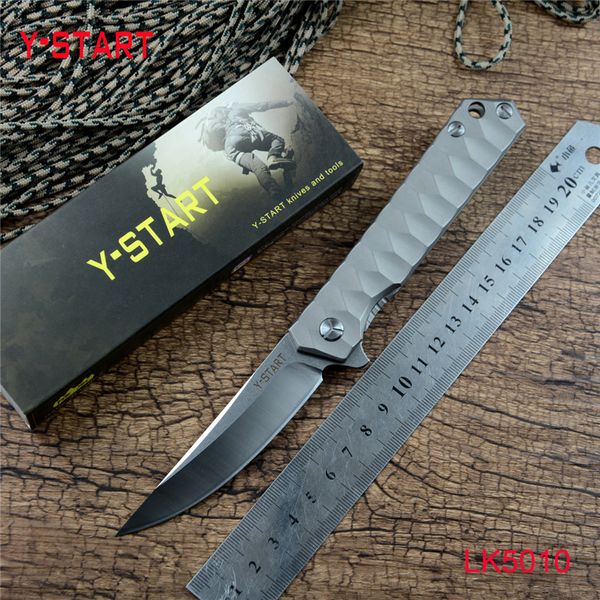 Y-START Coltello pieghevole Flashor flipper Lama D2 rondella con cuscinetto a sfere in ceramica Maniglia TC4 Coltello da tasca da caccia da campeggio esterno Strumenti EDC