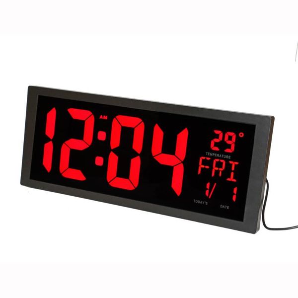 

led digital wall clock with indoor temperature date week summer time and fold-out stand modern home decoration