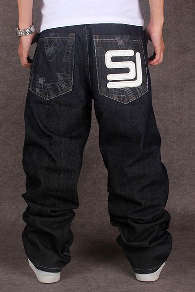 

2017 men's black baggy jeans hip hop designer brand skateboard pants loose style true hiphop rap jeans boy, Blue