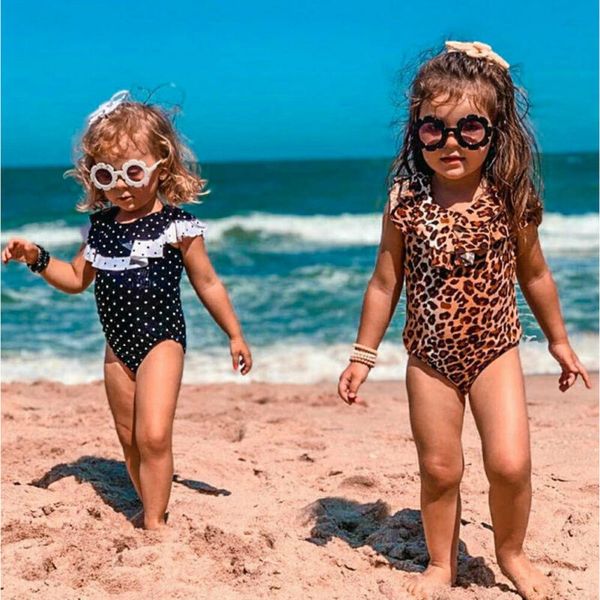 

infant baby girls swimwear toddler kids cute ruffle bikini 2020 summer swimsuit leopard dot swimming outfits bathing suit new
