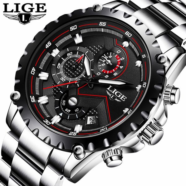 

lige brand men's fashion watches men sport waterproof quartz watch man full steel military clock wrist watches relogio masculino cj1912, Slivery;brown