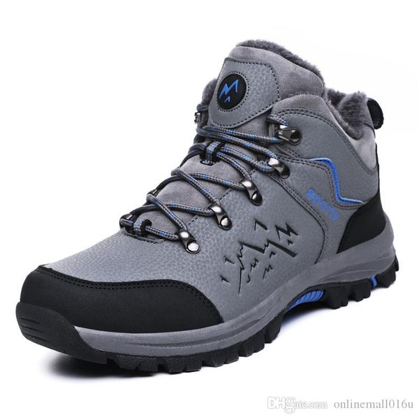 

winter men's hiking boots with fur tourism climbing sneakers for man big size wearable anti-skid outdoor mountain shoes, Black