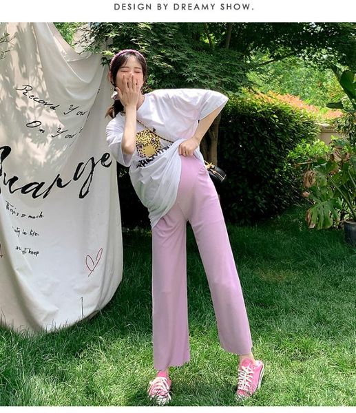 

maternity bottoms 8260# pants summer casual straight loose comfy wide-legged belly support elastic waist, White