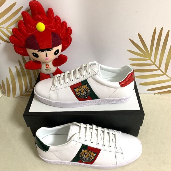 

new designer shoes ace luxury embroidery brand white tiger bee snake leather designer sports shoes men and women casual sneakers 35-47, White;red