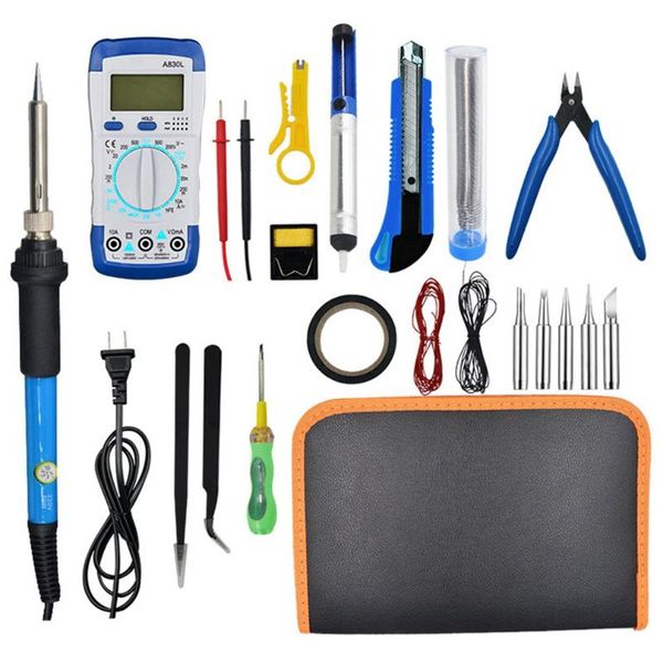 

21pcs 60w adjustable electric soldering iron kit inner heat welding solder pencil repair tool pen with a830l multimeter